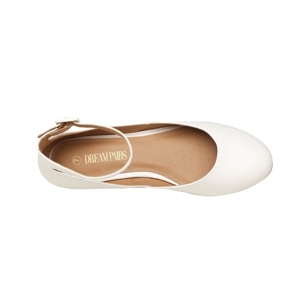 Comfortable Ankle Strap Low Wedge Flats - WHITE PU - 2